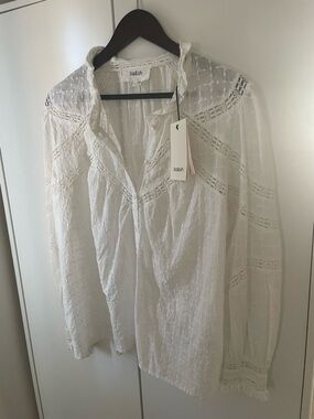 NWT Ba&Sh White Cotton Lace-Trim Button Down Blouse